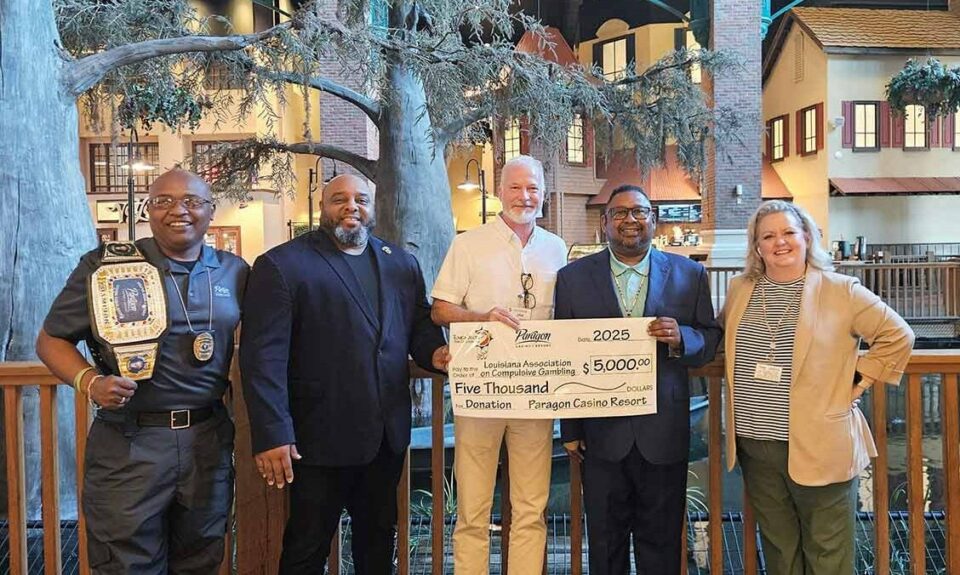 Paragon Casino Resort demonstrates its commitment to responsible gambling by donating $5,000 to the Louisiana Association on Compulsive Gambling.